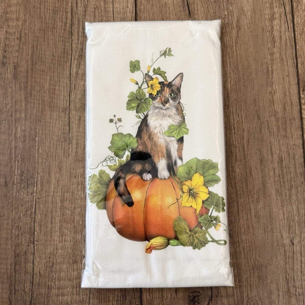 NEW Mary Lake Thompson Cat Pumpkin Flour Sack Kitchen Towel 30x30 Fall Harvest